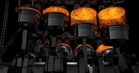 3D Rendering of V8 engine with explosions Stock Illustration