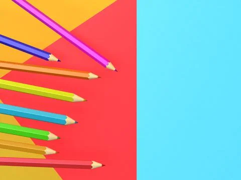 3d rendering of various coloured pencils, back to school concept 스톡 일러스트