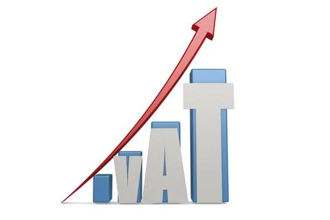 3D rendering of a VAT word on the upward graph and red arrow Stockillustratie