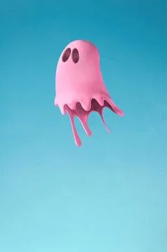 3D rendering vertical shot of a pink dripping Halloween ghost made of paint on b Ilustración de archivo