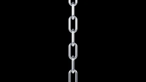 3D rendering of a vertical silver steel chain rotating upwards. Seamless loop. Stock Footage 340272372