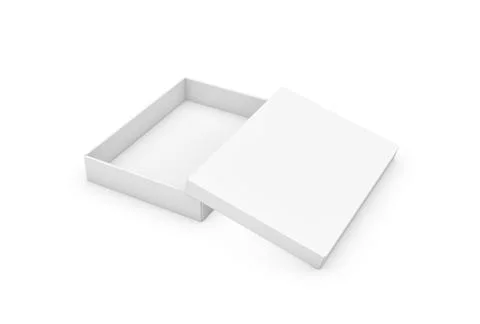 3d rendering of a very slim rectangle box with a lid lying unevenly on top, all Ilustración de archivo