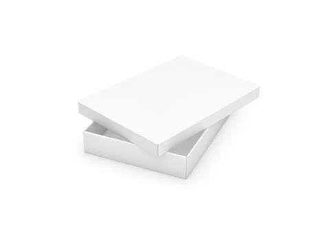 3d rendering of a very slim rectangle box with a lid lying unevenly on top, all Illustration