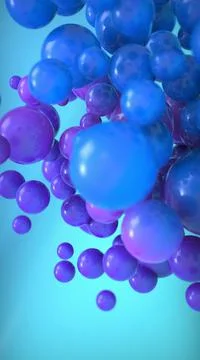 3D rendering of vibrant blue and purple bubbles on a sky blue background Stock Illustration