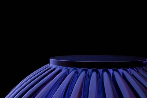 3D rendering of a vibrant, glossy, circular pedestal with ribbed,  purple-b.. Stock Illustration