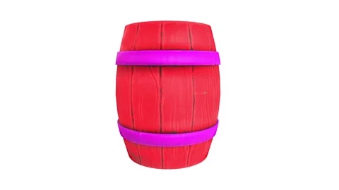 3D rendering of a vibrant red barrel with purple bands Stock Footage 285354761