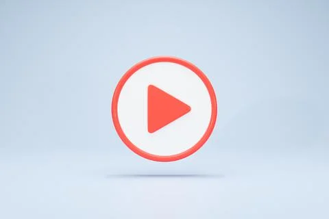 3D Rendering Video and Media Player Circle  Icon Symbols Red Color Front Stock Illustration