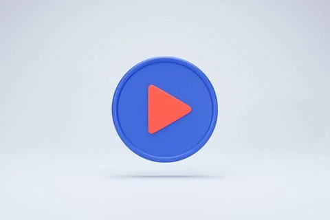 3D Rendering Video and Media Player Circle  Icon Symbols Blue Color Front Stock Illustration