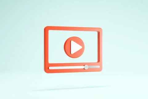 3D Rendering Video Player Icon Symbols Transparent Format Red Color Side Stock Illustration