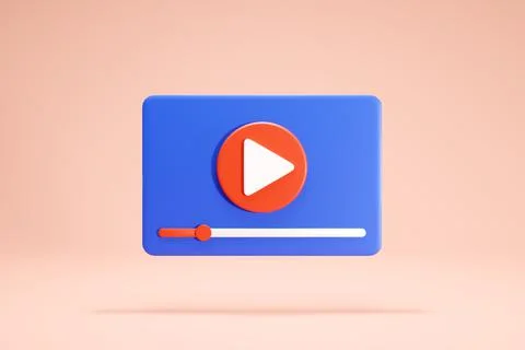3D Rendering Video Player Icon Symbols Isolated Blue Color Front Stock Illustration