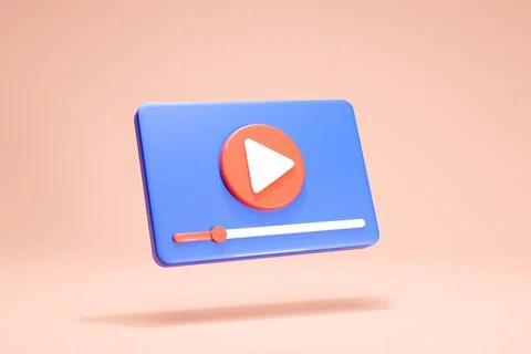 3D Rendering Video Player Icon Symbols Isolated Blue Color Perspective Stock Illustration