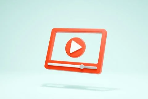 3D Rendering Video Player Icon Symbols Transparent Format Red Color Perspective Illustrazione stock