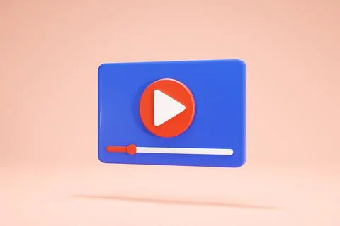 3D Rendering Video Player Icon Symbols Isolated Blue Color Side Stock Illustration