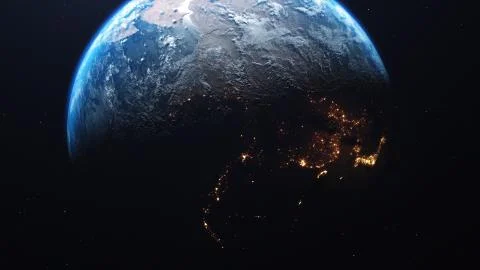 3D rendering view of forest fires and wars from space Illustrazione stock