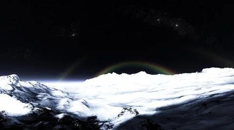 3D rendering of the view over the space on the ground of a planet with dark s Stock Illustration