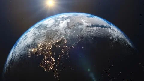 3D rendering of a view of the planet Earth from space Illustrazione stock