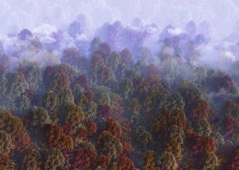3d rendering of view of smoky hill in autumn. Forest landscape Stock Illustration