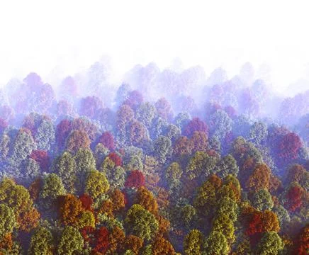 3d rendering of view of smoky hill in autumn. Forest landscape Stock Illustration