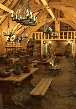 3D Rendering Viking Long House Stock Illustration