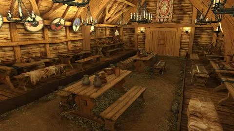 3D Rendering Viking Long House Stock Illustration