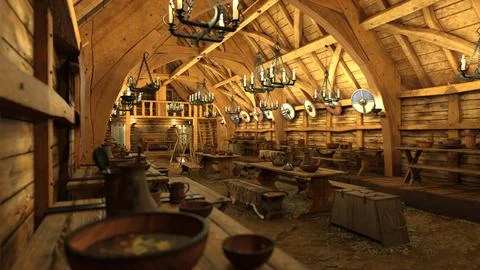 3D Rendering Viking Long House Stock Illustration