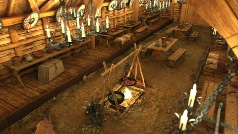 3D Rendering Viking Long House Ilustración de archivo