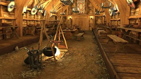3D Rendering Viking Long House Ilustración de archivo