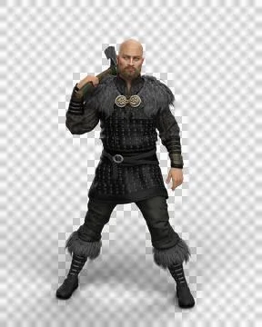 3D rendering of a Viking warrior man standing with axe resting on his shoulde Illustrazione stock