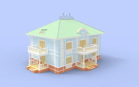 3d rendering of a villa free standing house isolated in empty space backgroun Stock Illustration