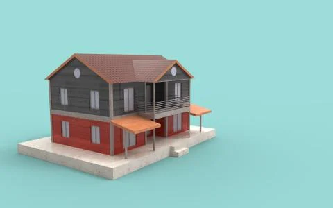 3d rendering of a villa free standing house isolated in empty space backgroun Stock Illustration