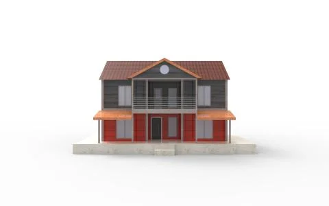 3d rendering of a villa free standing house isolated in empty space backgroun Stock Illustration