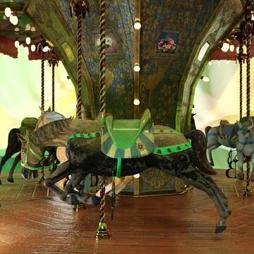 3D Rendering Vintage Carnival Carousel Stock Illustration