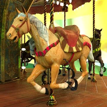 3D Rendering Vintage Carnival Carousel Stock Illustration
