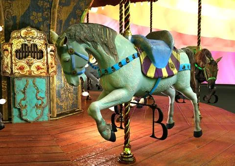 3D Rendering Vintage Carnival Carousel Stock Illustration