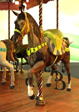3D Rendering Vintage Carnival Carousel Stock Illustration