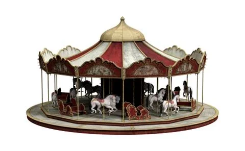 3D Rendering Vintage Carousel on White Stock Illustration