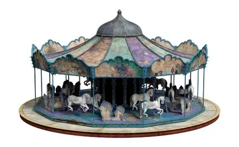 3D Rendering Vintage Carousel on White Stock Illustration