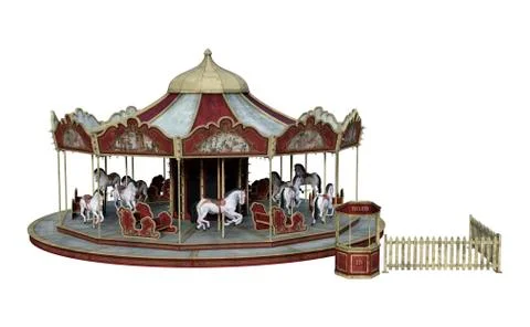 3D Rendering Vintage Carousel on White Stock Illustration