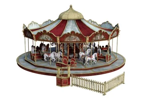 3D Rendering Vintage Carousel on White Stock Illustration