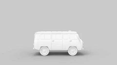 3D rendering of a vintage classic small mini van isolated. Transportation ... Stock Photos