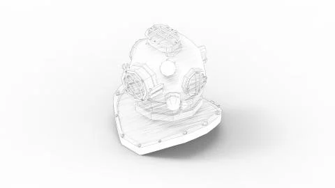 3d rendering of a vintage diving helmet mask isolated in white background Stock Illustration