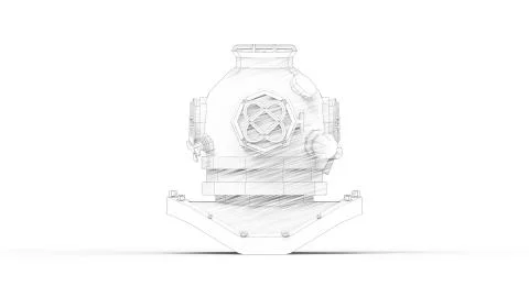 3d rendering of a vintage diving helmet mask isolated in white background Stockillustratie