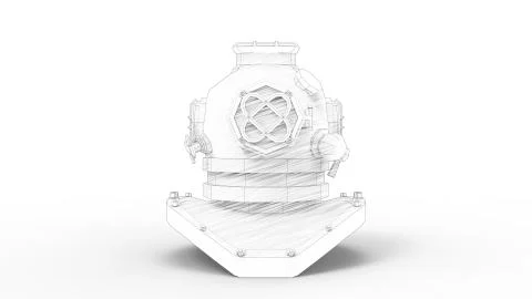 3d rendering of a vintage diving helmet mask isolated in white background Stockillustratie