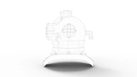 3d rendering of a vintage diving helmet mask isolated in white background Stockillustratie