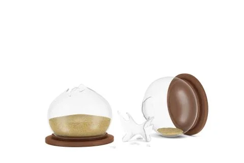 3d rendering of a vintage hourglass broken in half on a white background with Stock Illustration