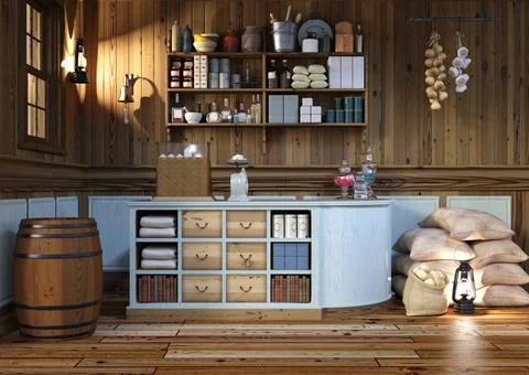 3D Rendering Vintage Shop Stock Illustration