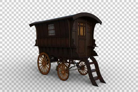 3D rendering of a vintage wooden Romany gypsy caravan isolated on transparent Stock Illustration