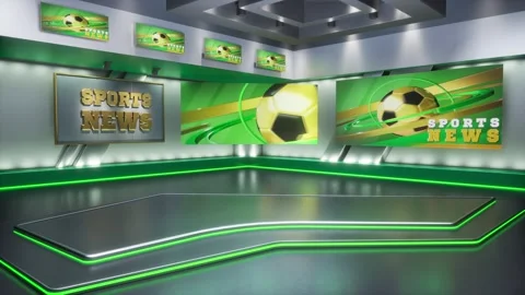 3D rendering Virtual TV Sport Studio News, Backdrop For TV Shows. TV On Wall Stock Footage 194446080