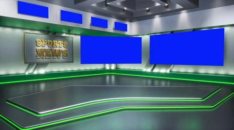 3D rendering Virtual TV Sport Studio News, Backdrop For TV Shows. TV On Wall Ilustración de archivo