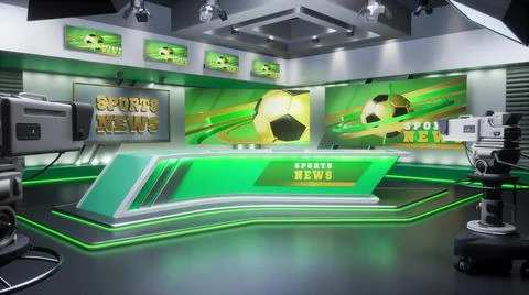 3D rendering Virtual TV Sport Studio News, Backdrop For TV Shows. TV On Wall Ilustración de archivo
